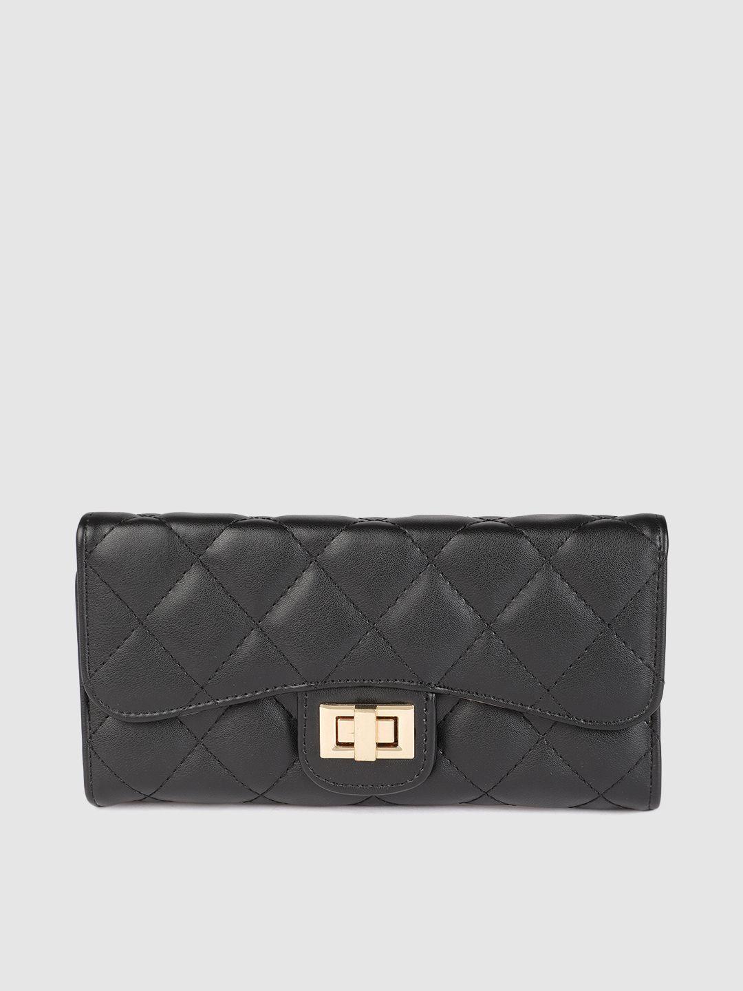 dressberry women black solid quilted two fold wallet