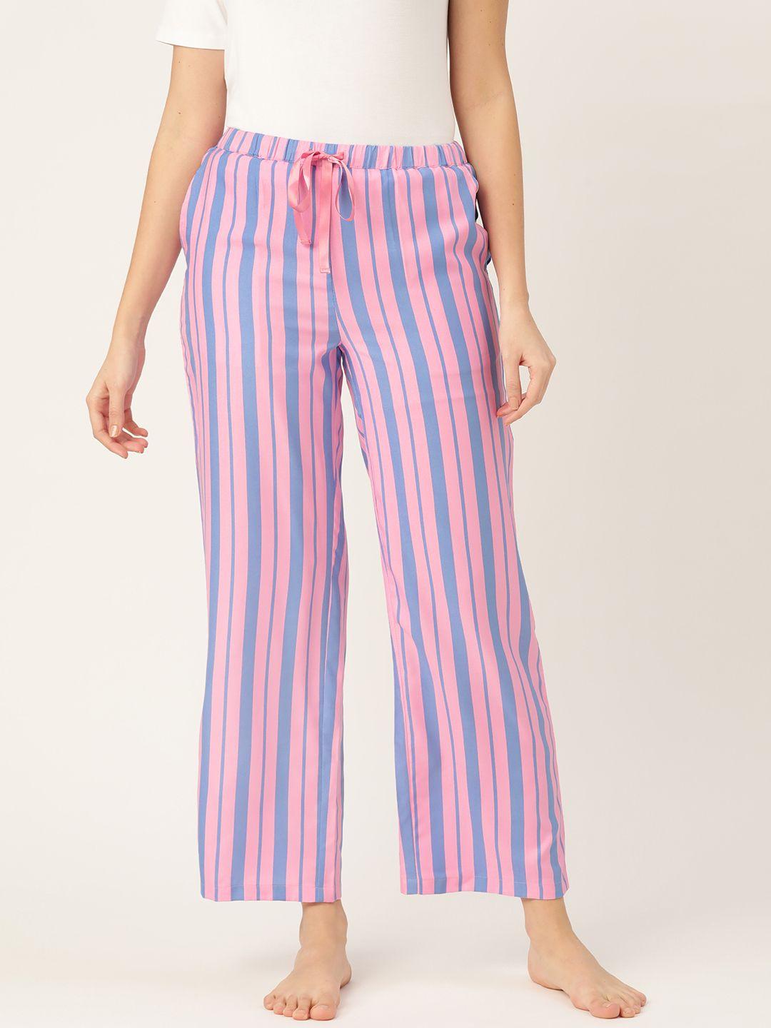 dressberry women blue & pink striped lounge pants