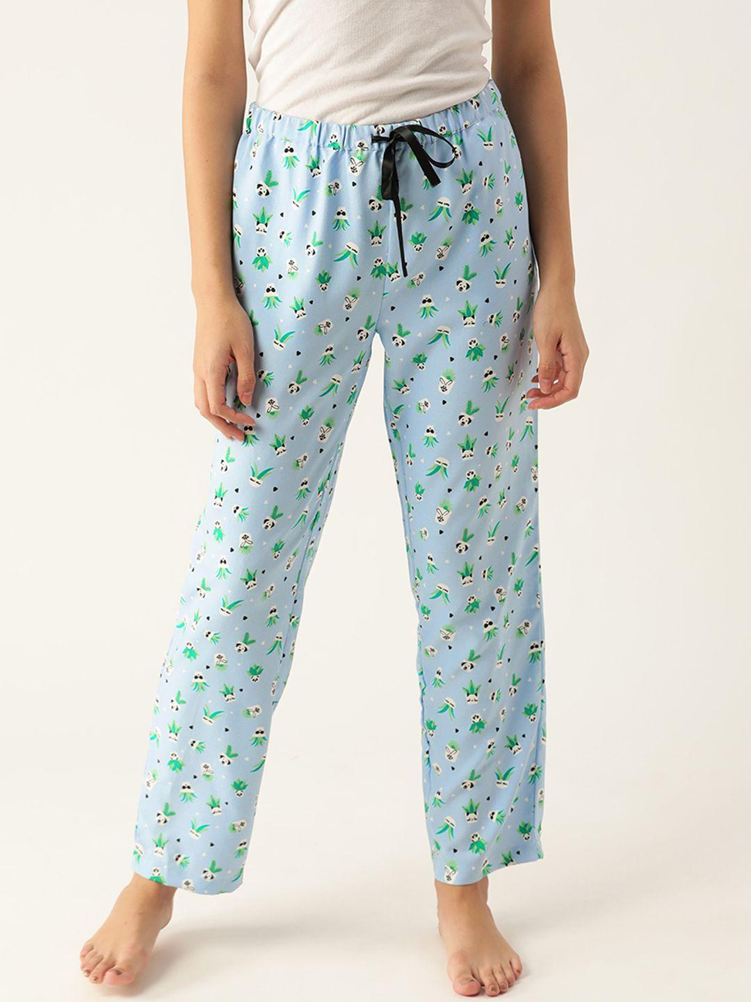 dressberry women blue & white graphic printed lounge pants