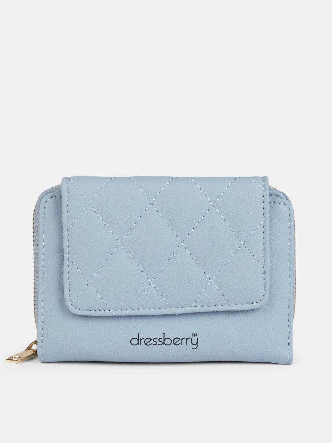 dressberry women blue self design three fold wallet