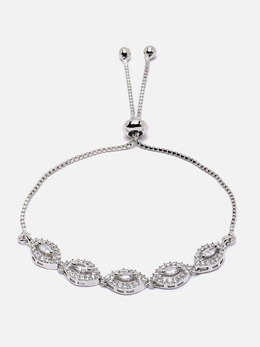 dressberry women brass american diamond rhodium-plated link bracelet