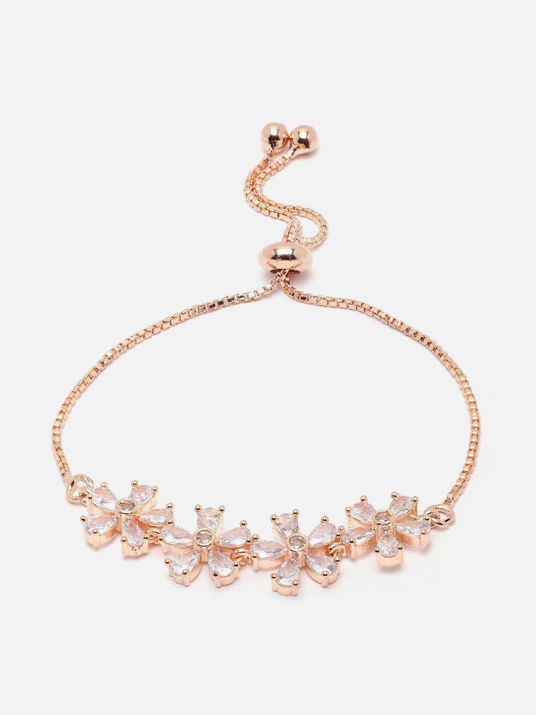 dressberry women brass american diamond rose gold-plated link bracelet