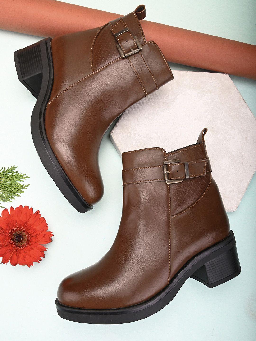 dressberry women brown heeled mid-top regular boots