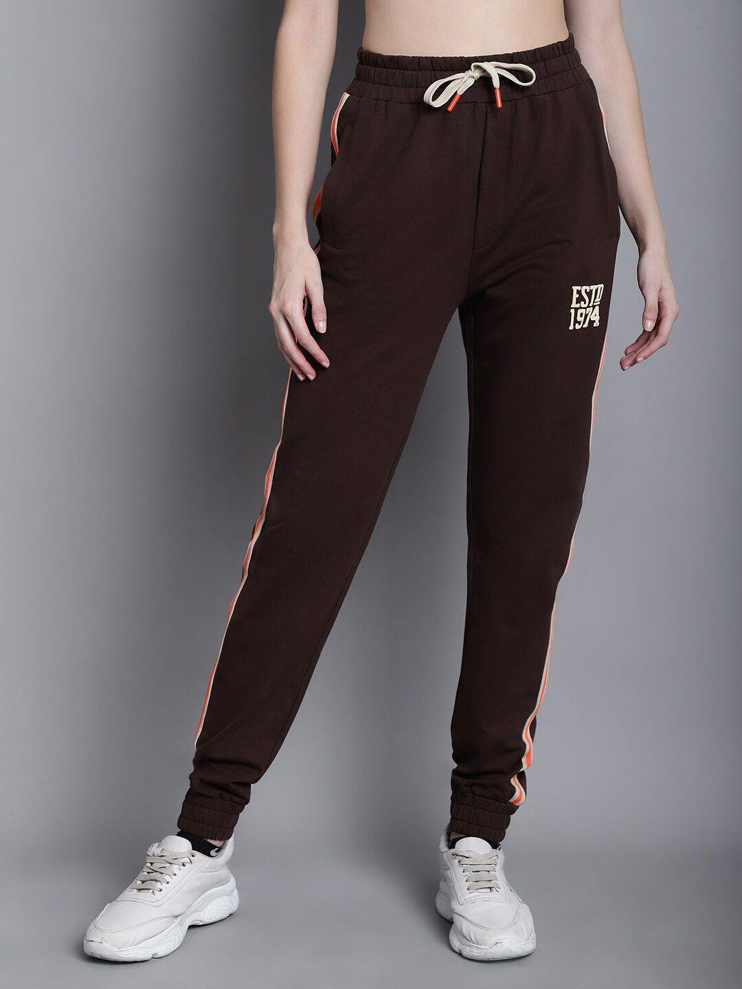 dressberry women brown mid-rise cotton track pants