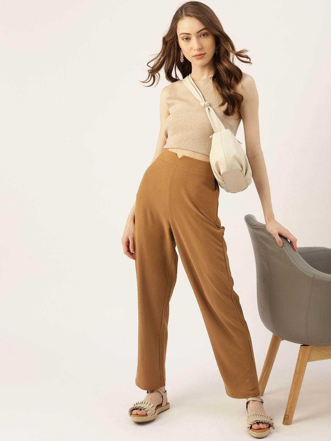 dressberry women brown solid trousers