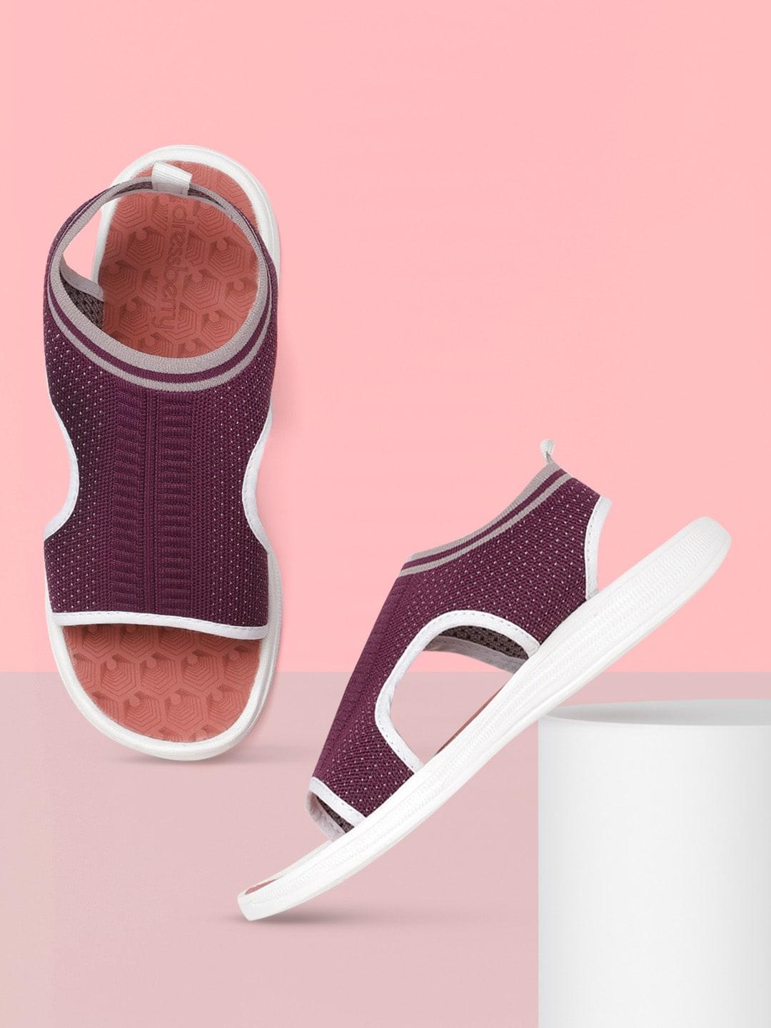 dressberry women burgundy & grey self-design sports sandals
