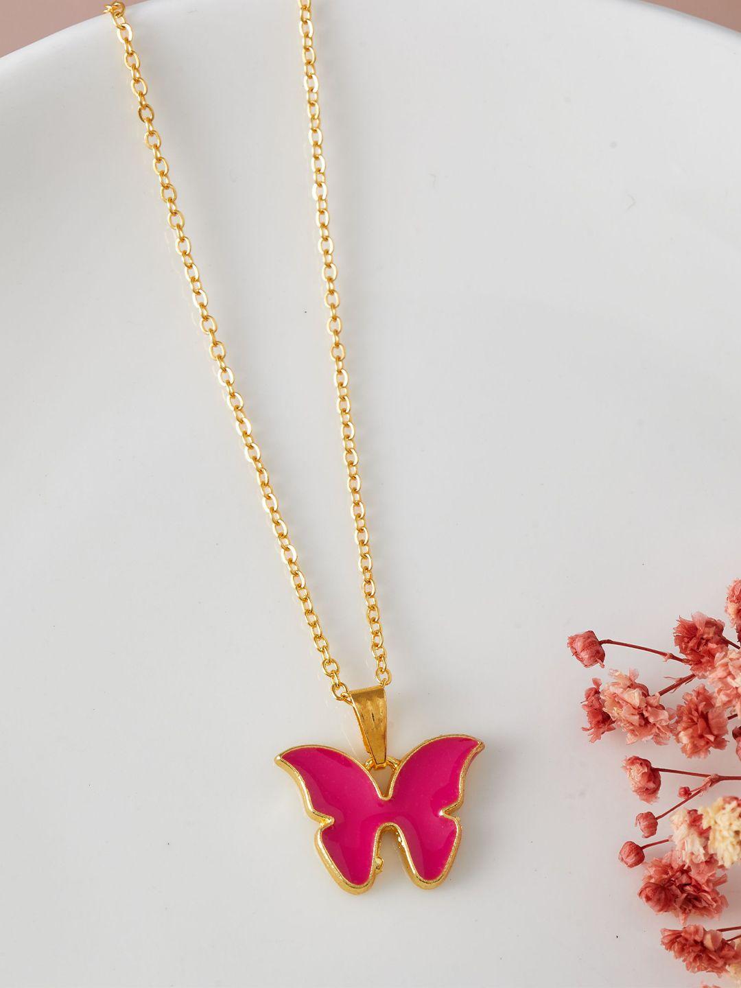 dressberry women butterfly shaped gold-plated pendant with chain