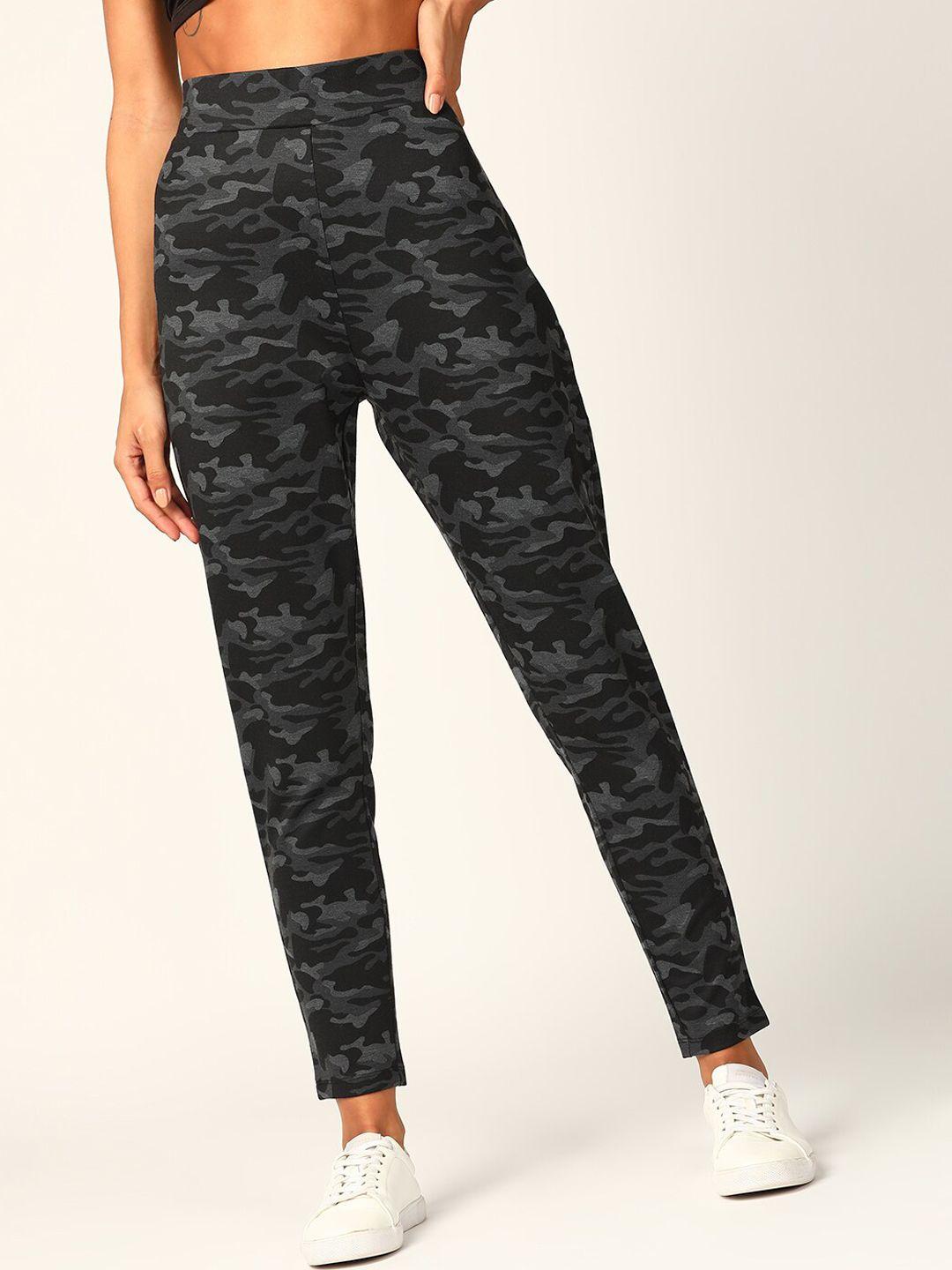dressberry women camouflage printed mid-rise regular fit track pants
