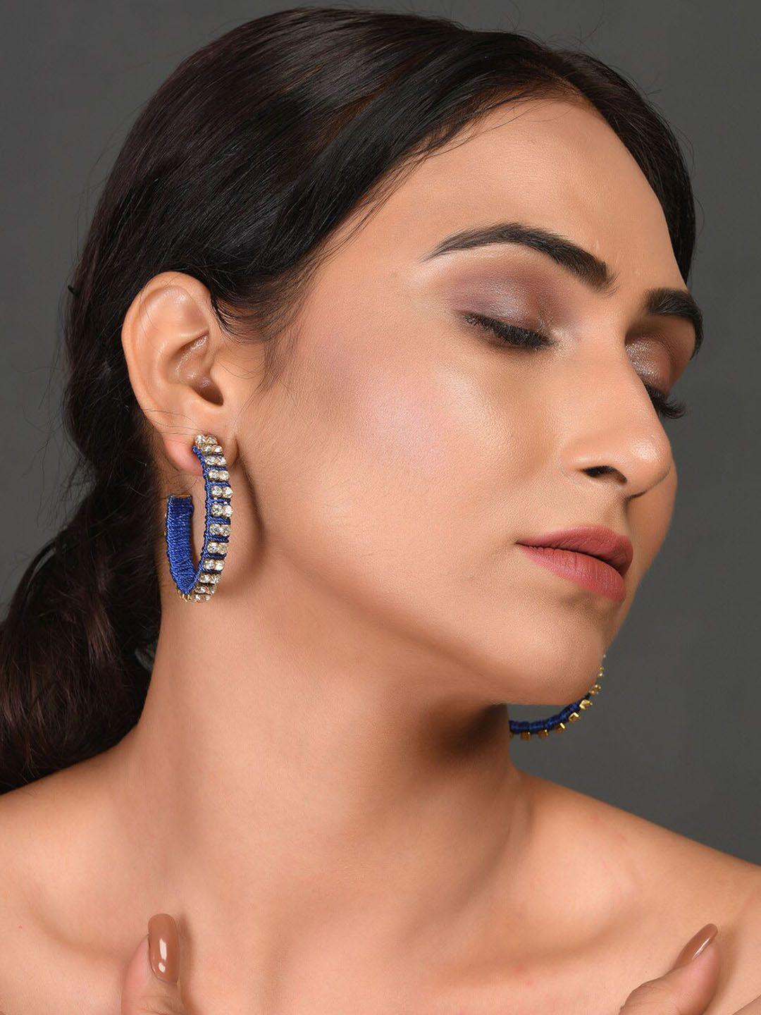 dressberry women gold-plated & blue contemporary half hoop earrings