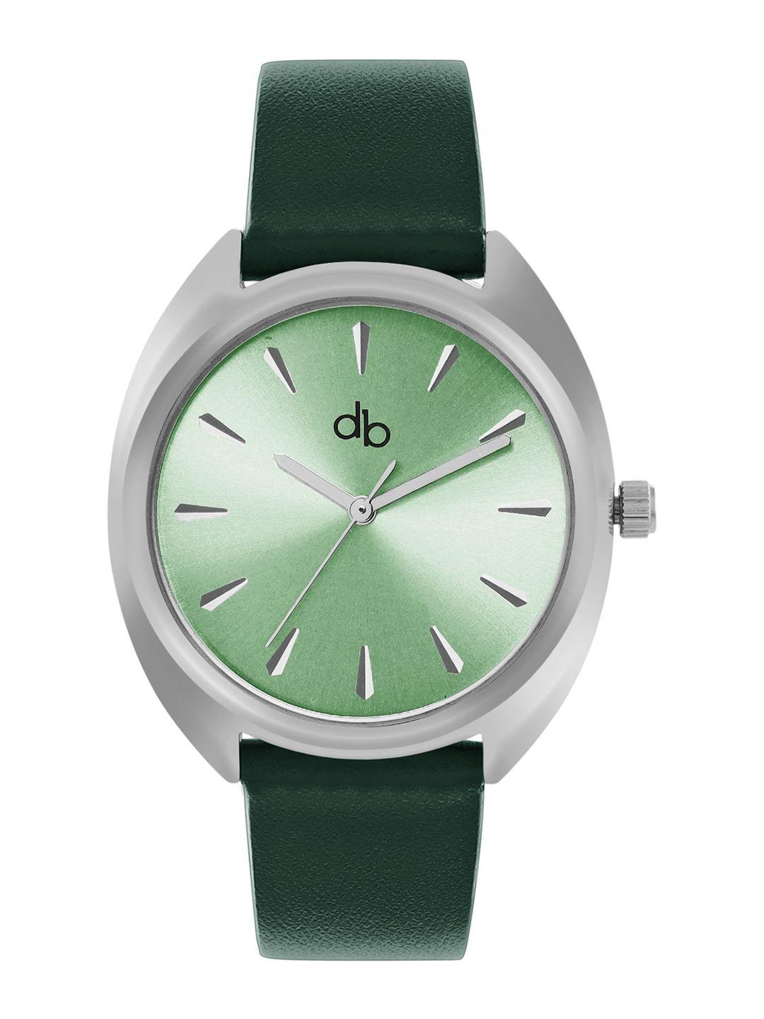 dressberry women green brass dial & leather straps analogue watch db006g