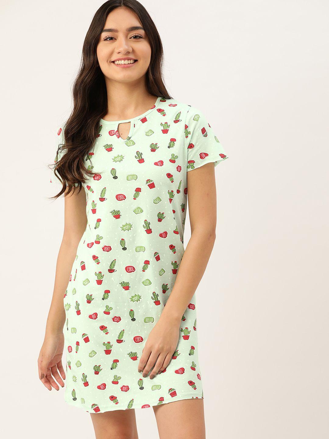 dressberry women green printed nightdress
