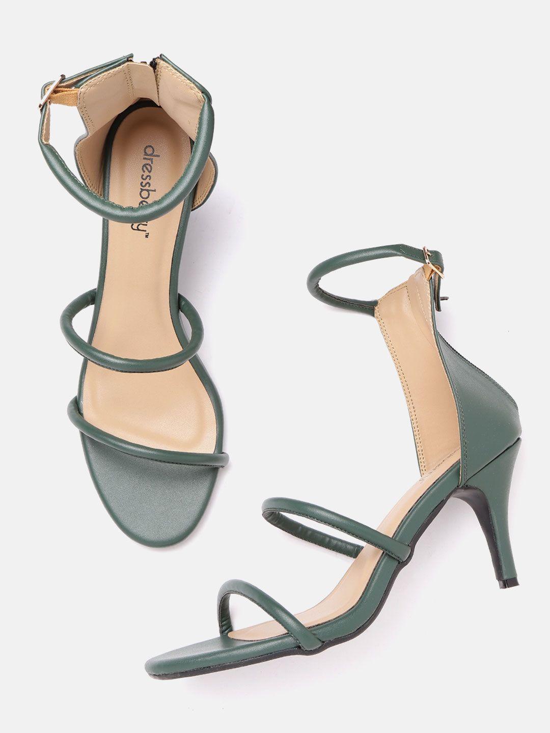 dressberry women green solid mid-top slim heels