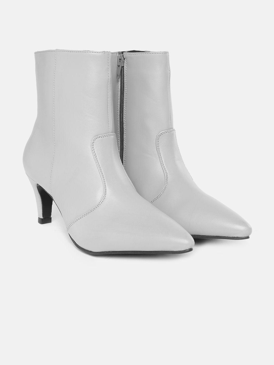 dressberry women grey solid mid-top slim heeled boots