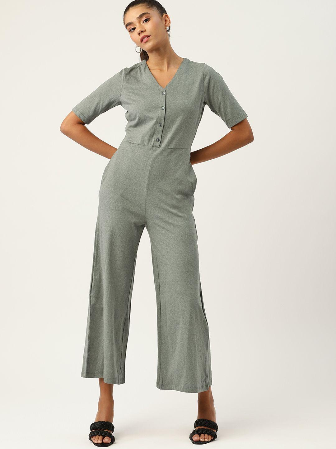 dressberry women grey with a tinge of green solid jumpsuit