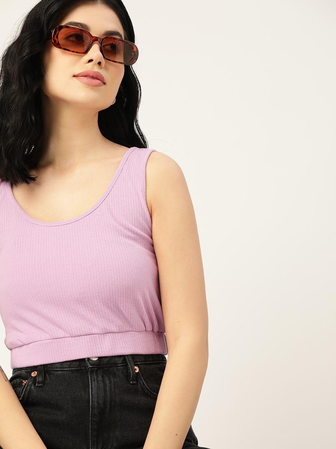 dressberry-women-lavender-solid-scoop-neck-fitted-crop-top