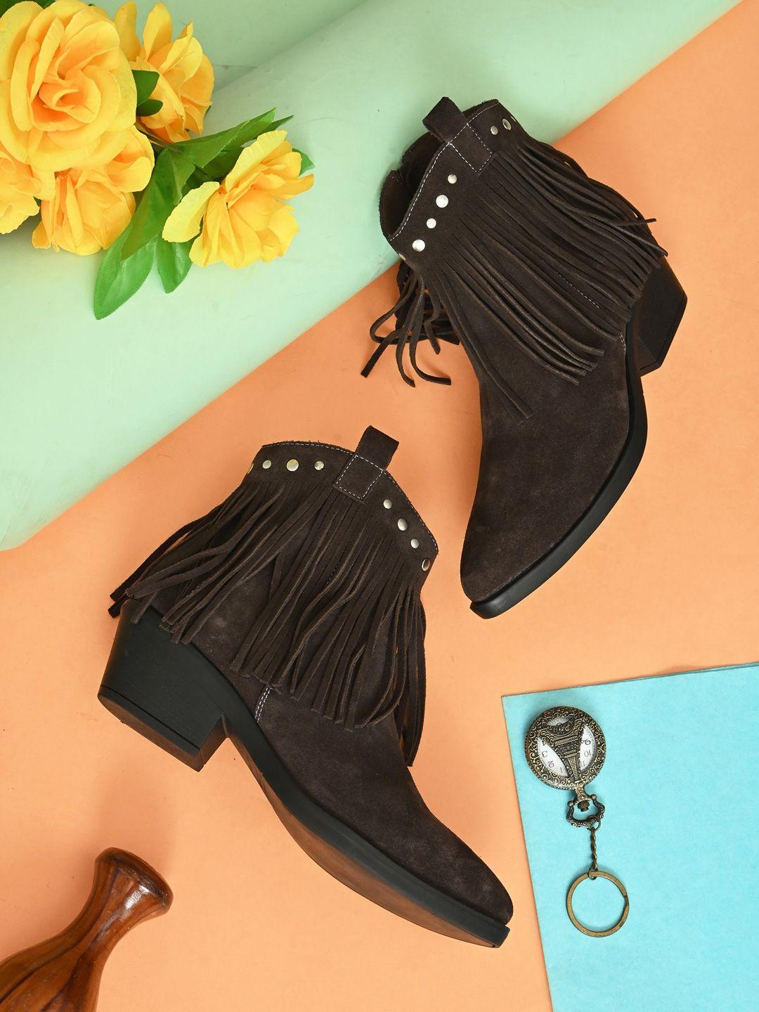 dressberry women leather block-heeled tasselled regular boots