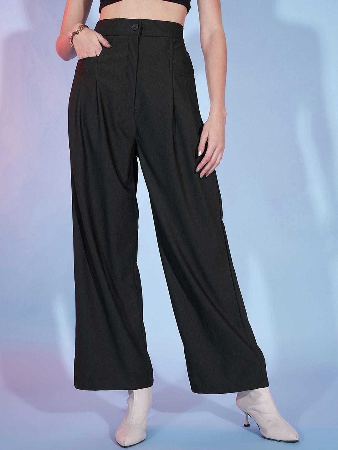 dressberry women loose fit high-rise easy wash pleated parallel trousers
