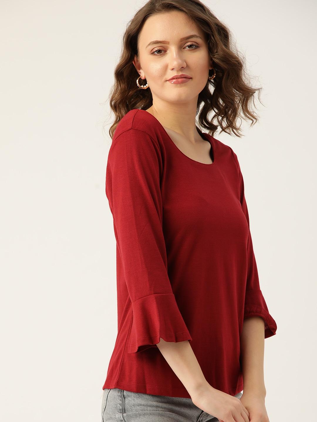 dressberry women maroon solid t-shirt
