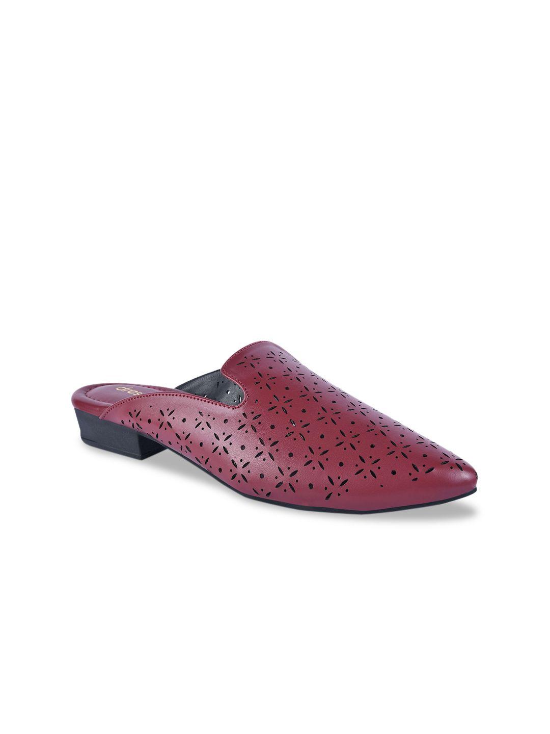 dressberry women maroon textured mules with laser cuts flats