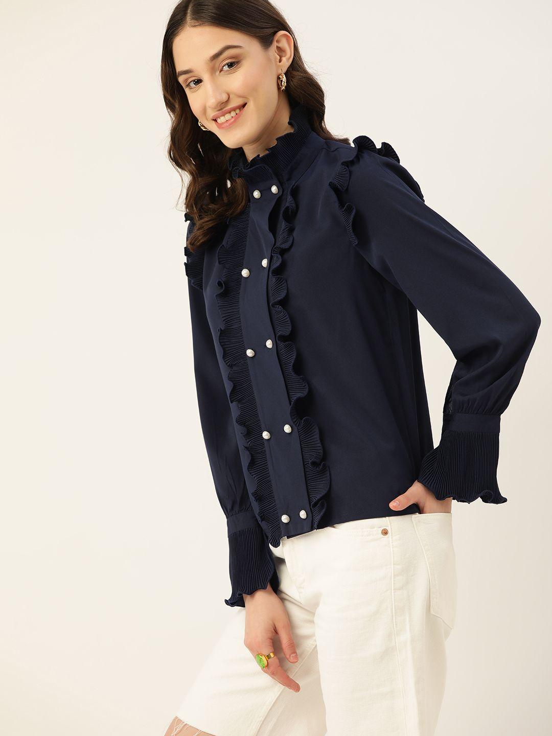 dressberry women navy blue comfort casual shirt