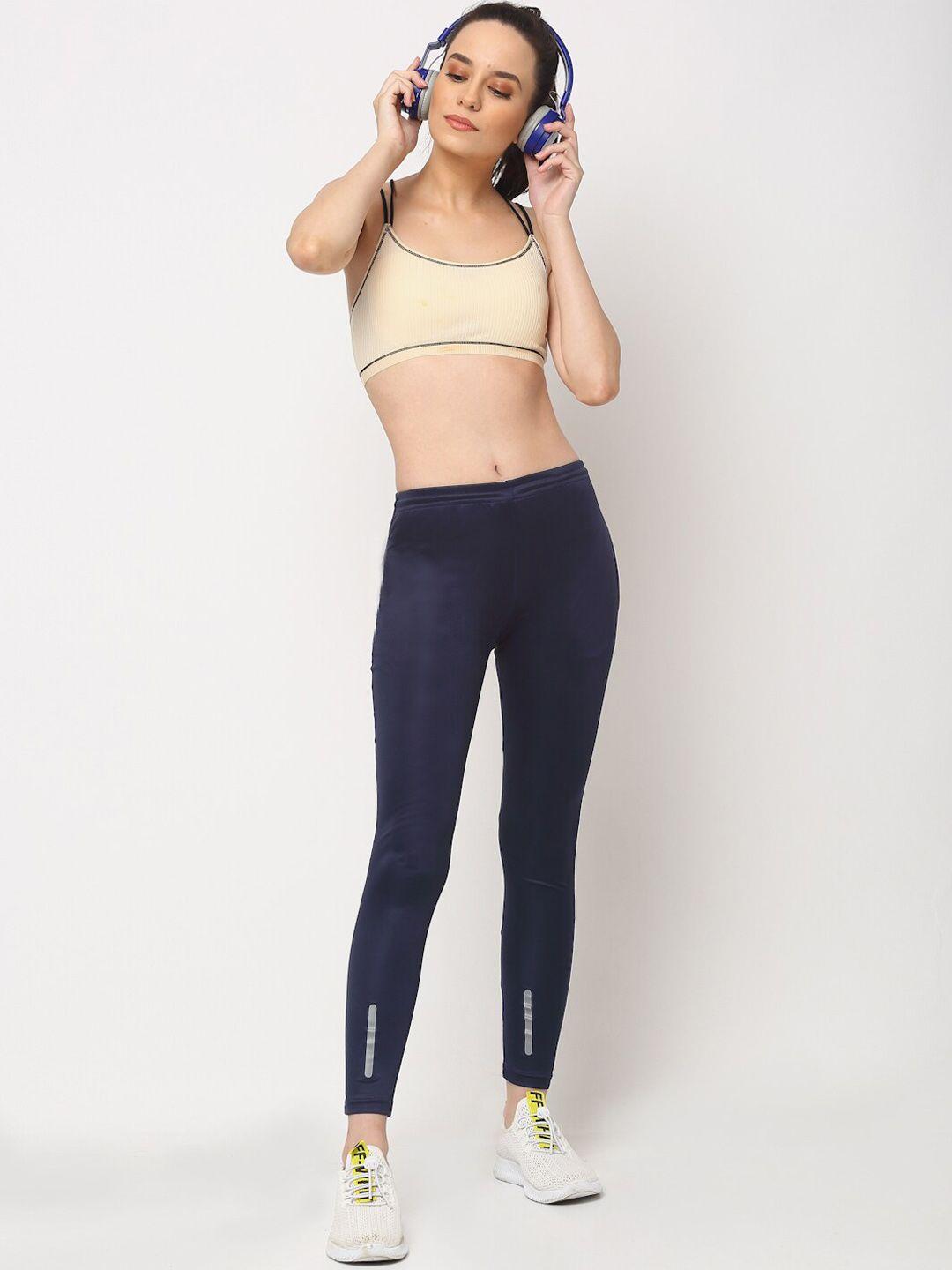 dressberry women navy blue slim-fit ankle-length sports tights
