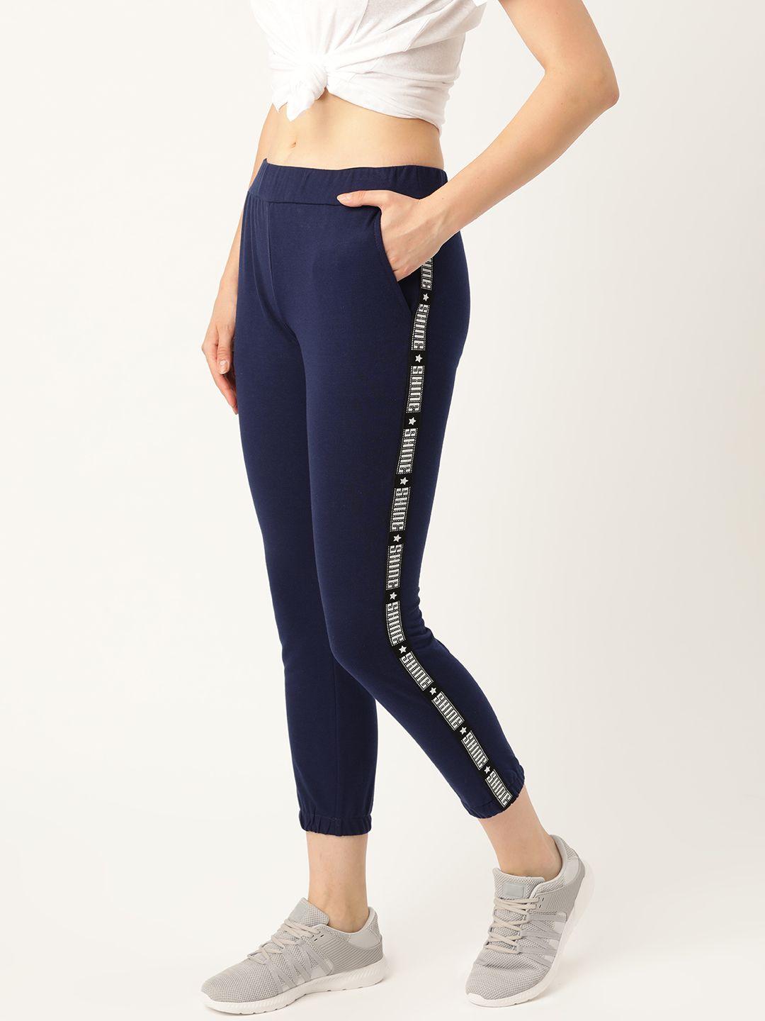 dressberry women navy blue solid cropped joggers