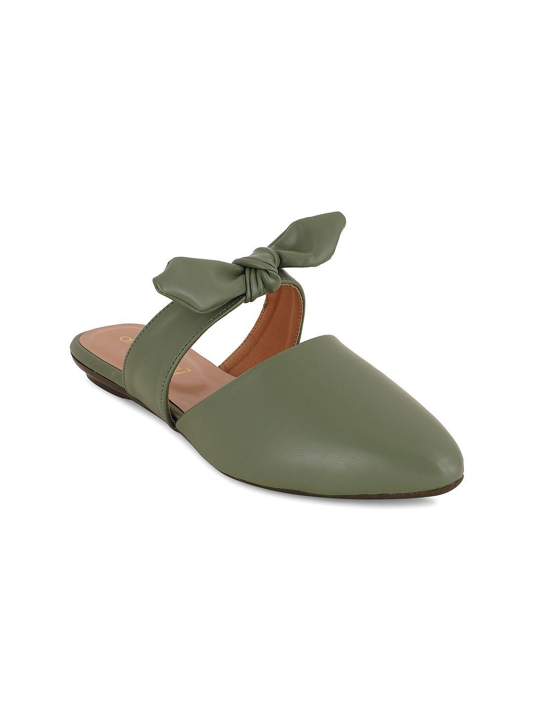 dressberry women olive green pointed toe mules with bows