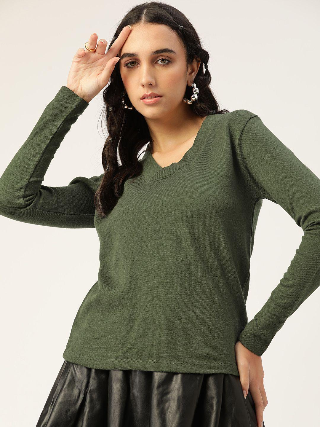 dressberry women olive green solid pullover