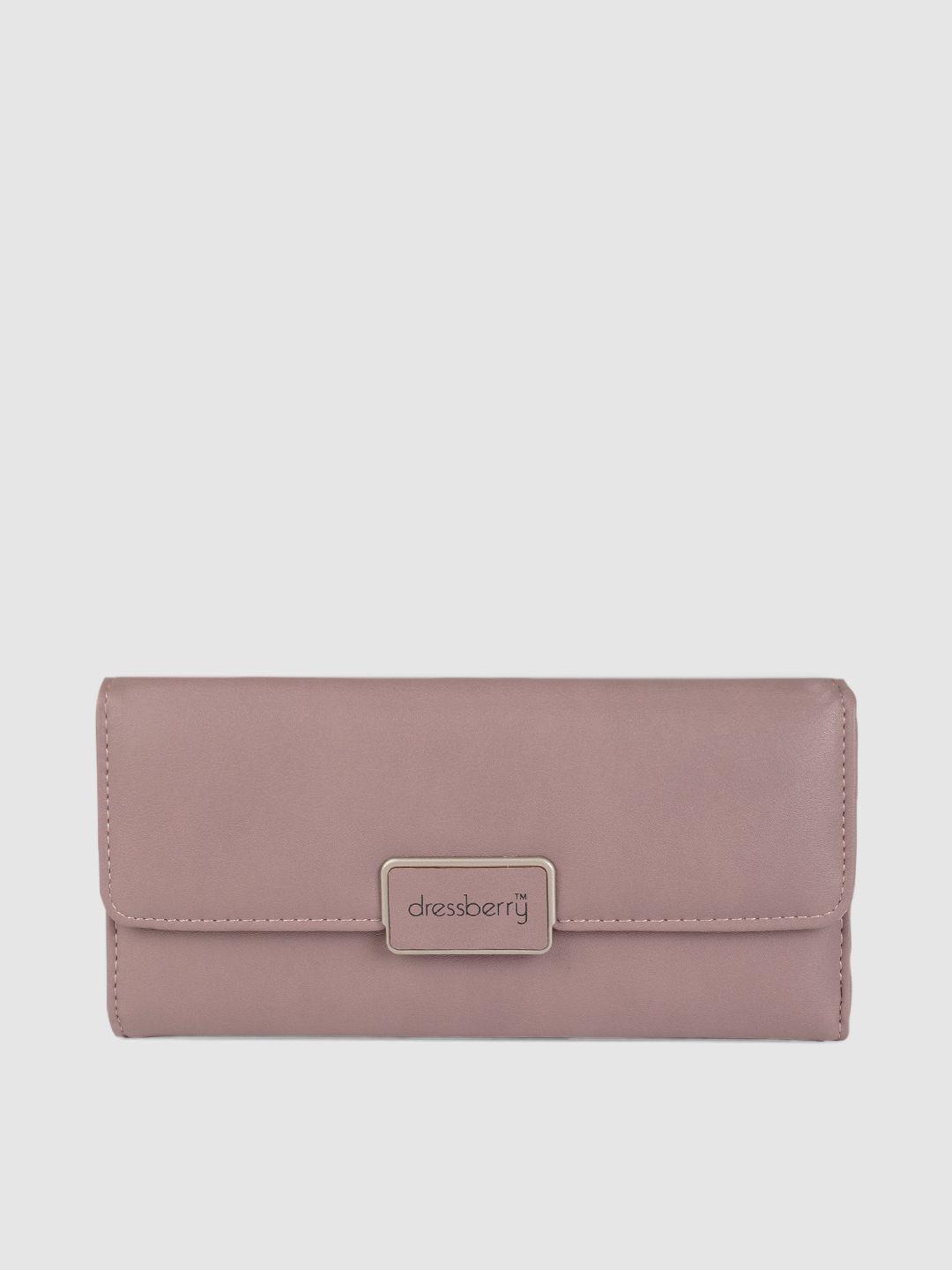 dressberry women peach-coloured solid two fold wallet