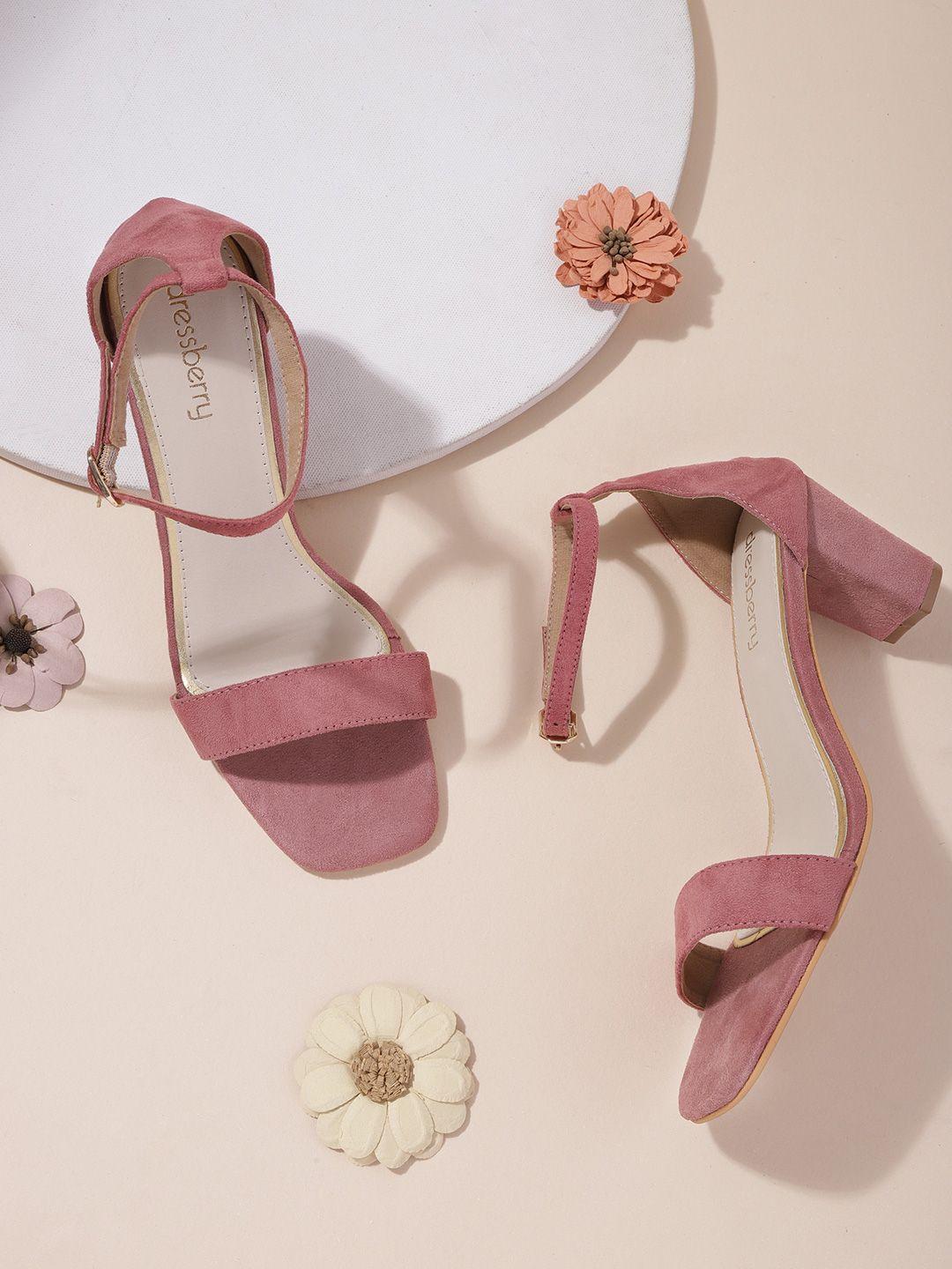 dressberry women peach-coloured suede finish mid-top block heels
