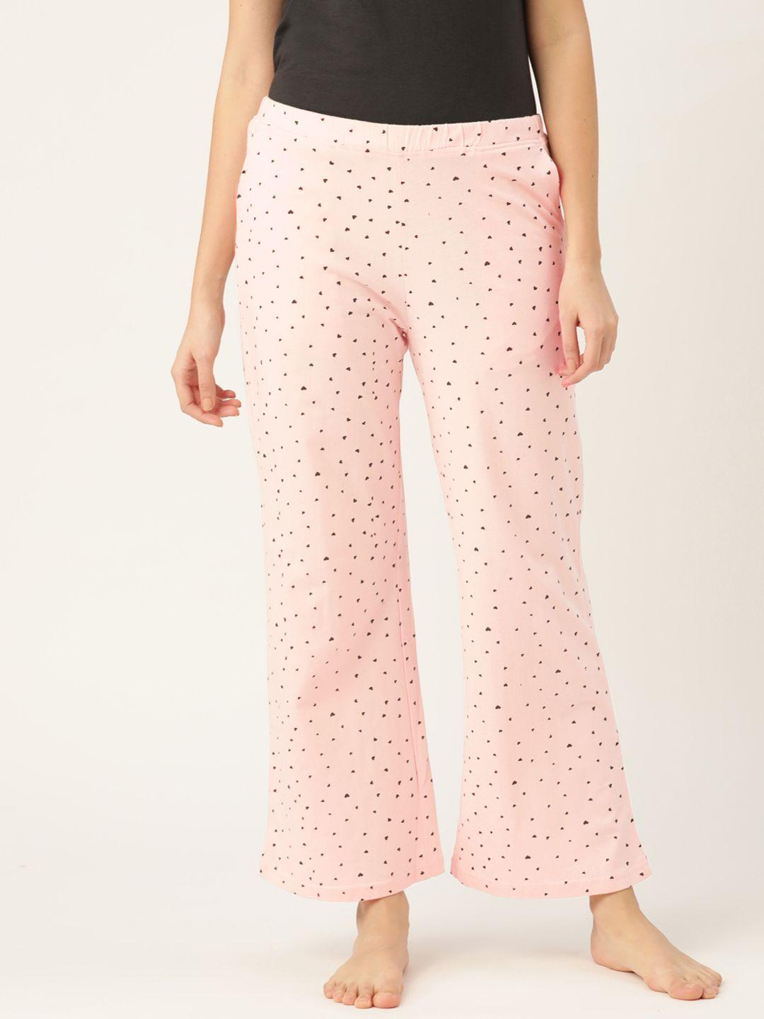 dressberry women pink & black pure cotton conversational print lounge pants