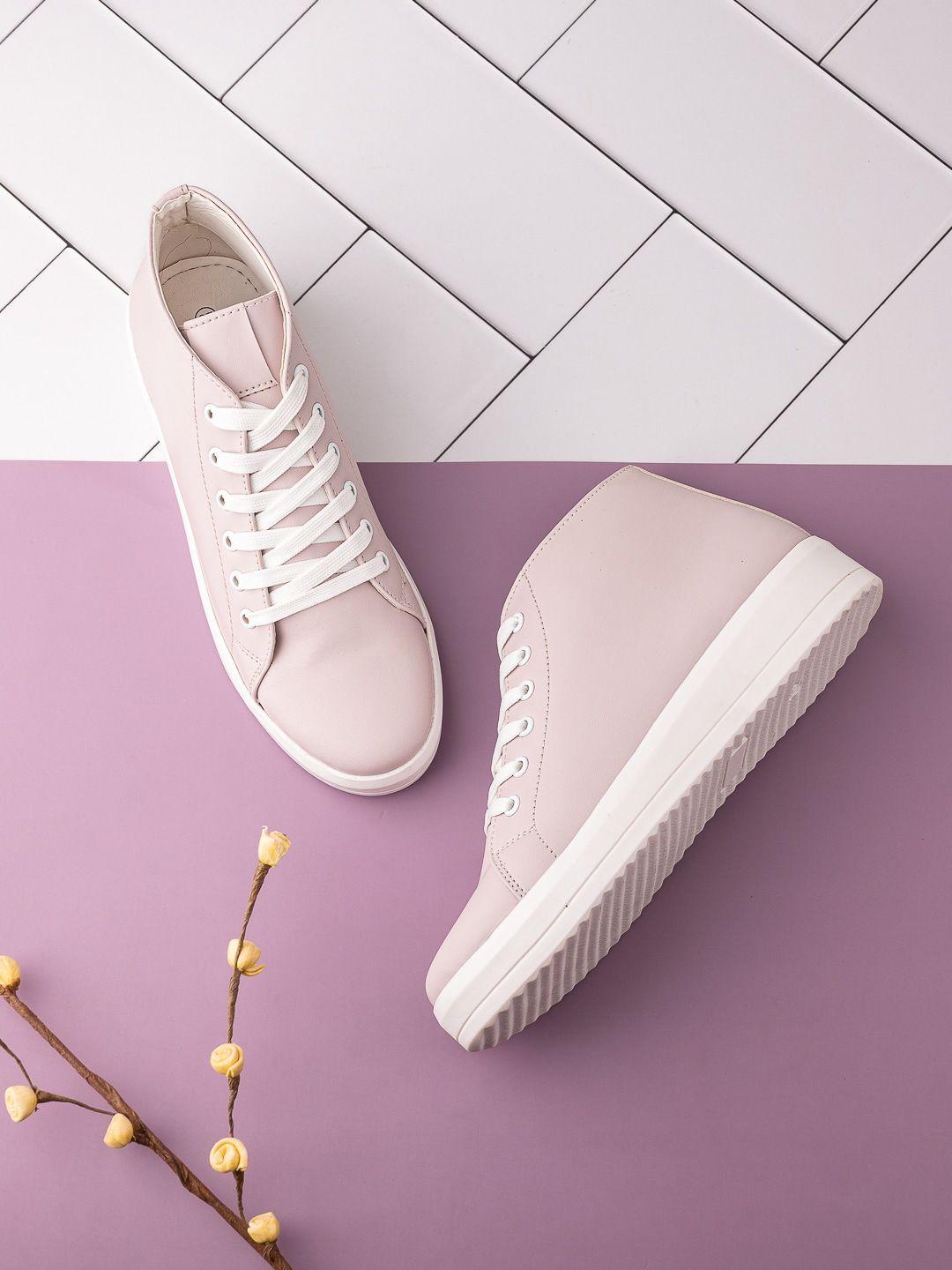 dressberry women pink & white canvas mid-top sneakers