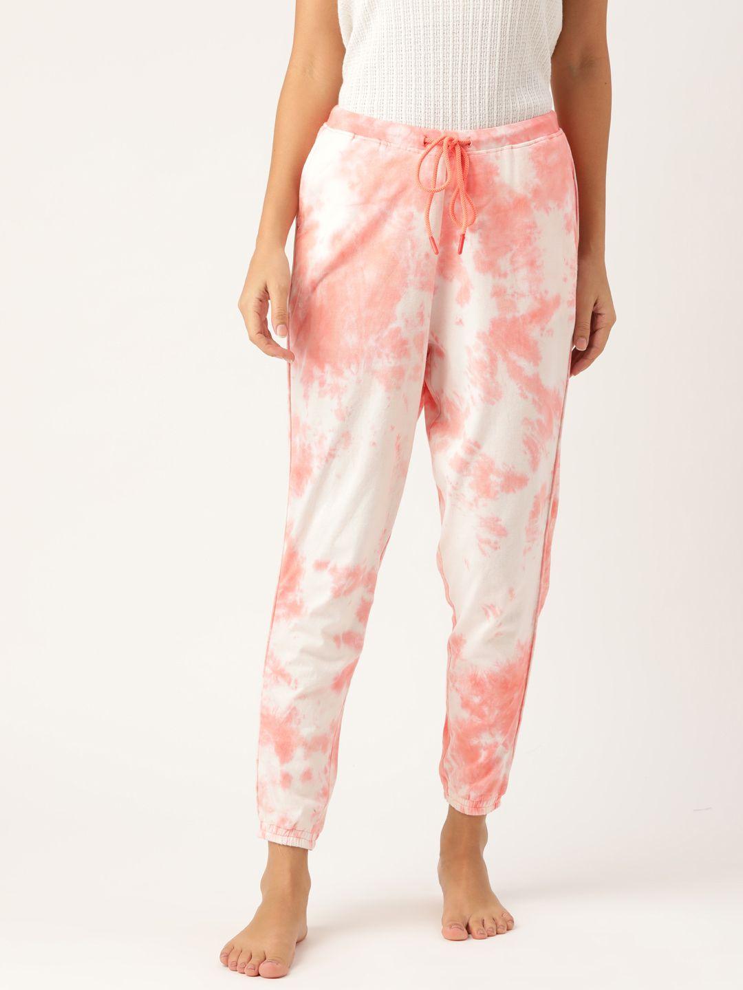 dressberry women pink & white dyed pure cotton lounge pants