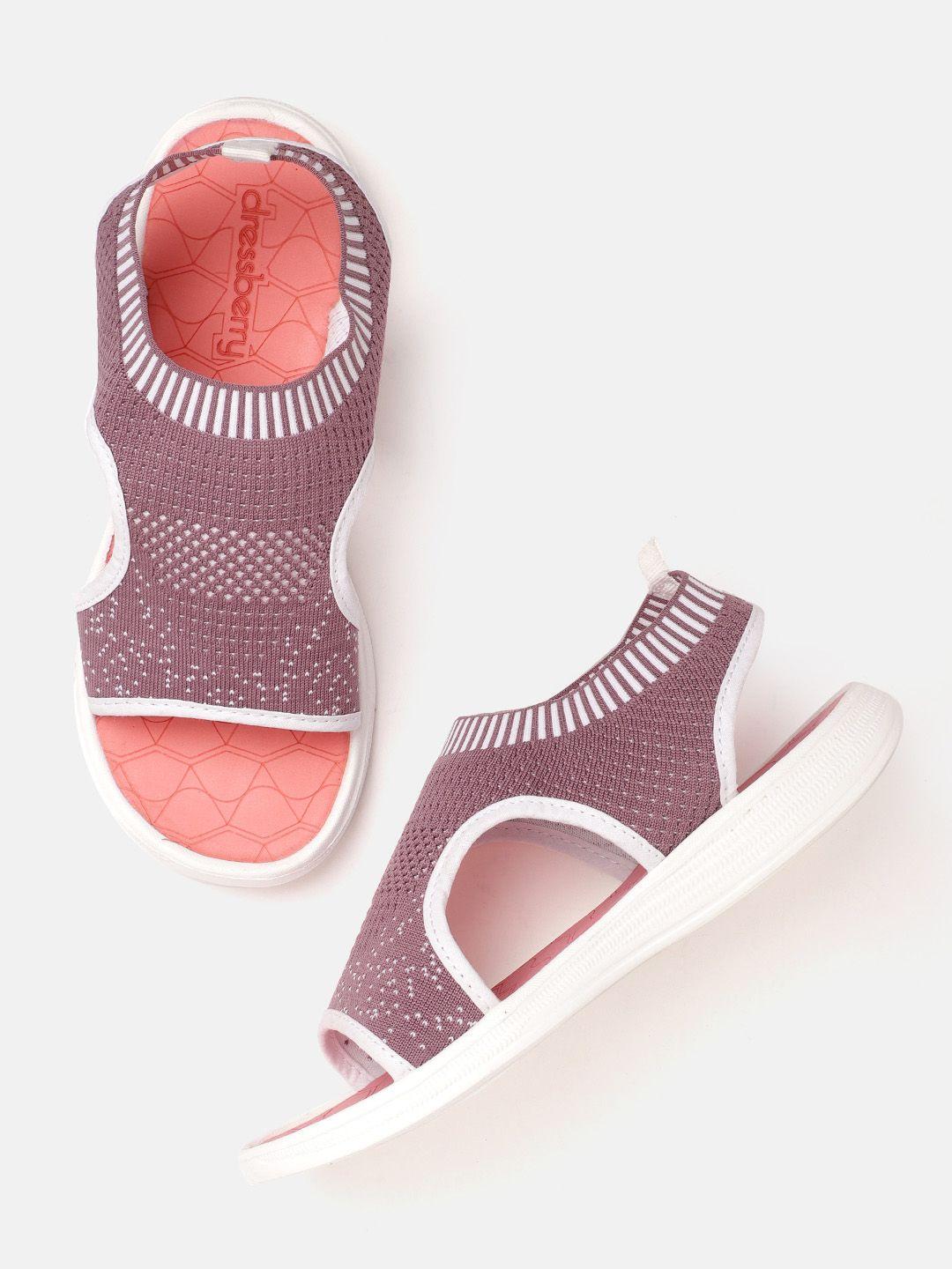 dressberry women pink & white woven design sports sandals