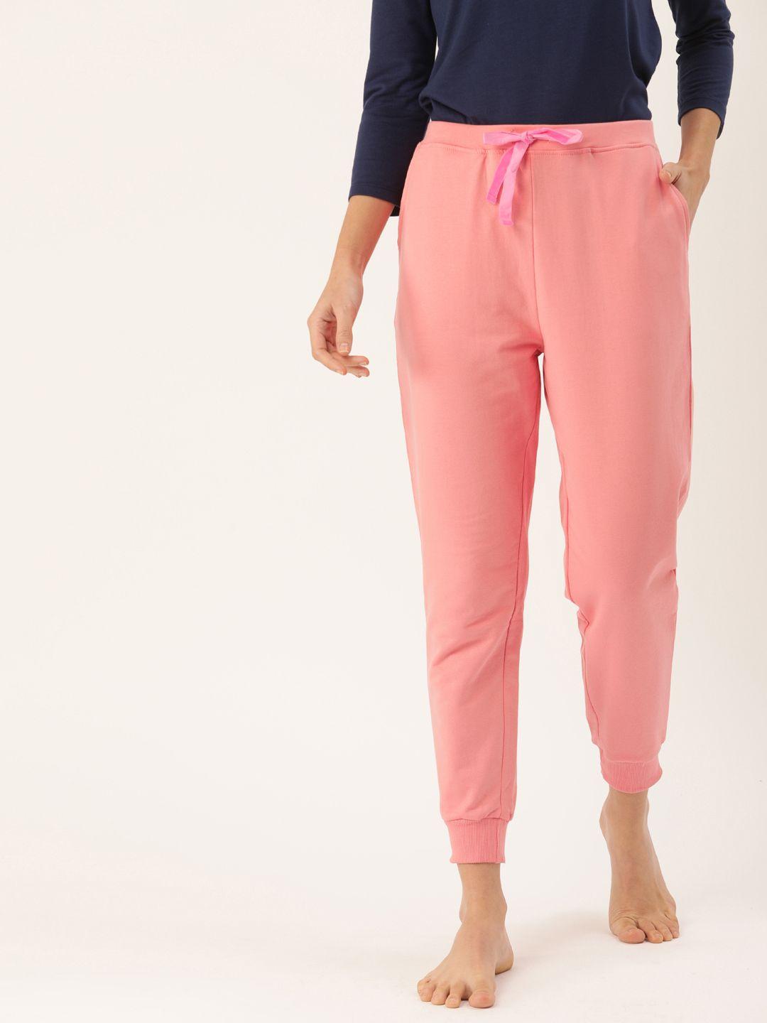 dressberry women pink solid cropped lounge pants