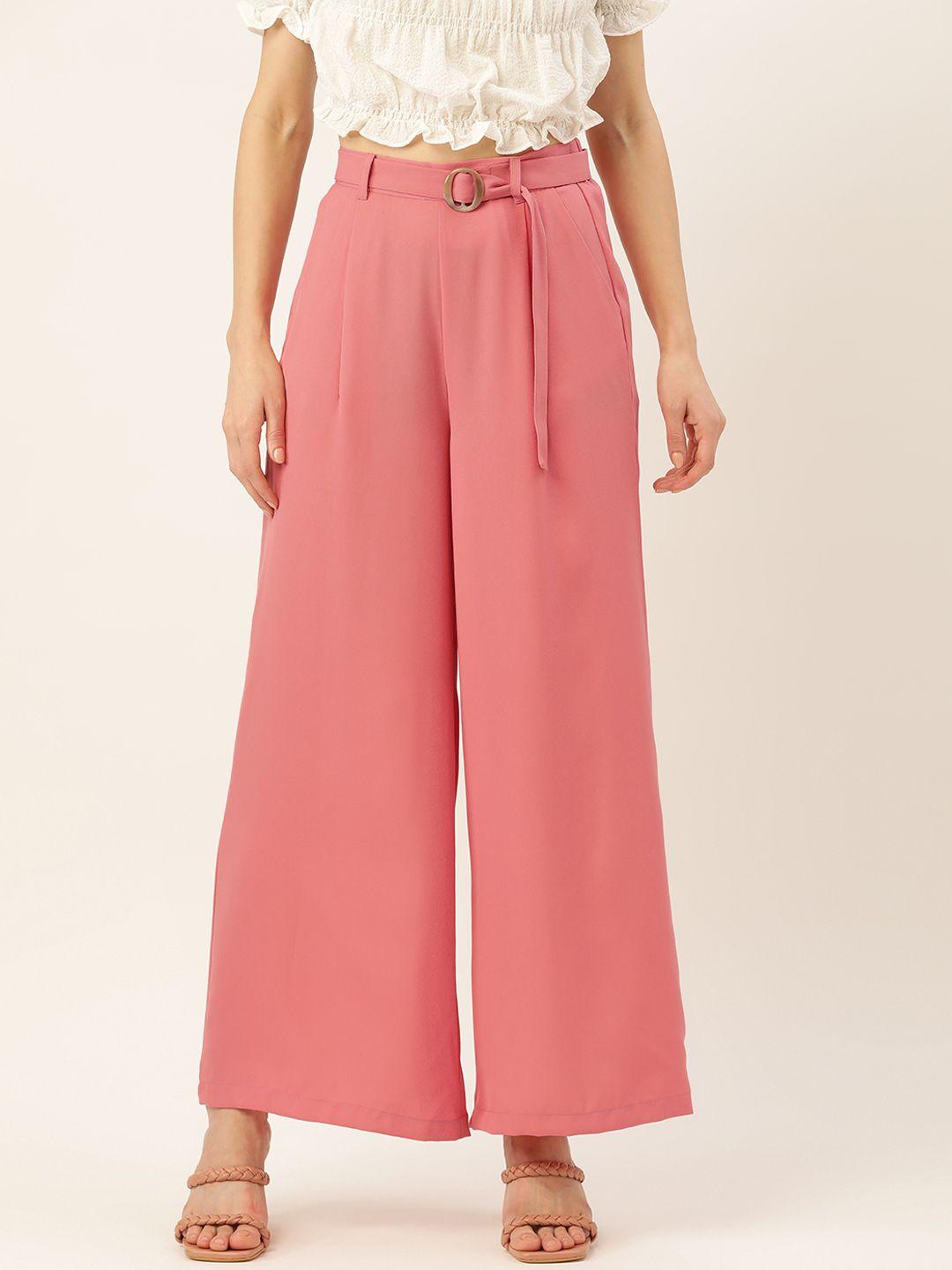 dressberry women pink solid parallel trousers