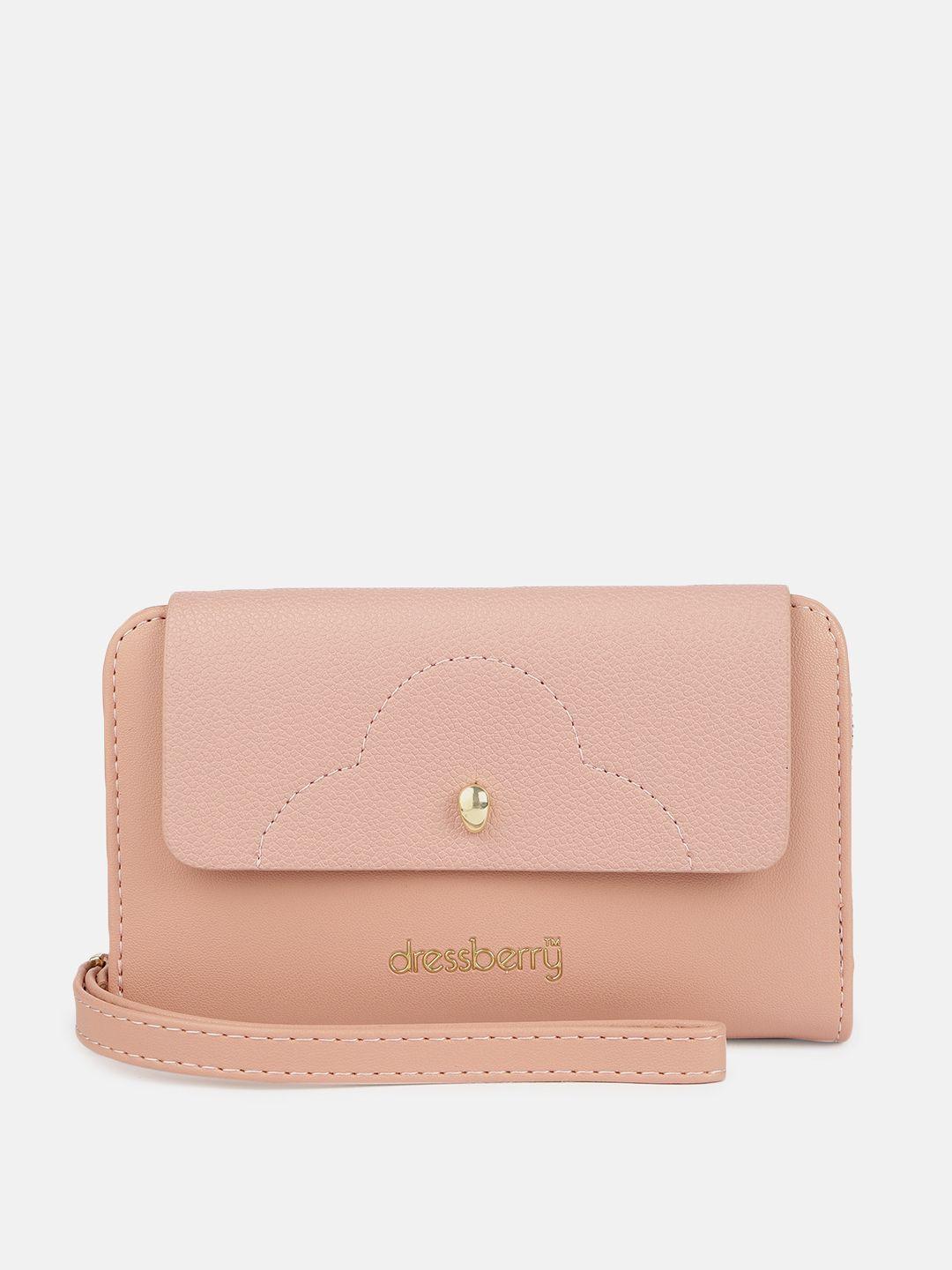 dressberry women pink solid zip around wallet