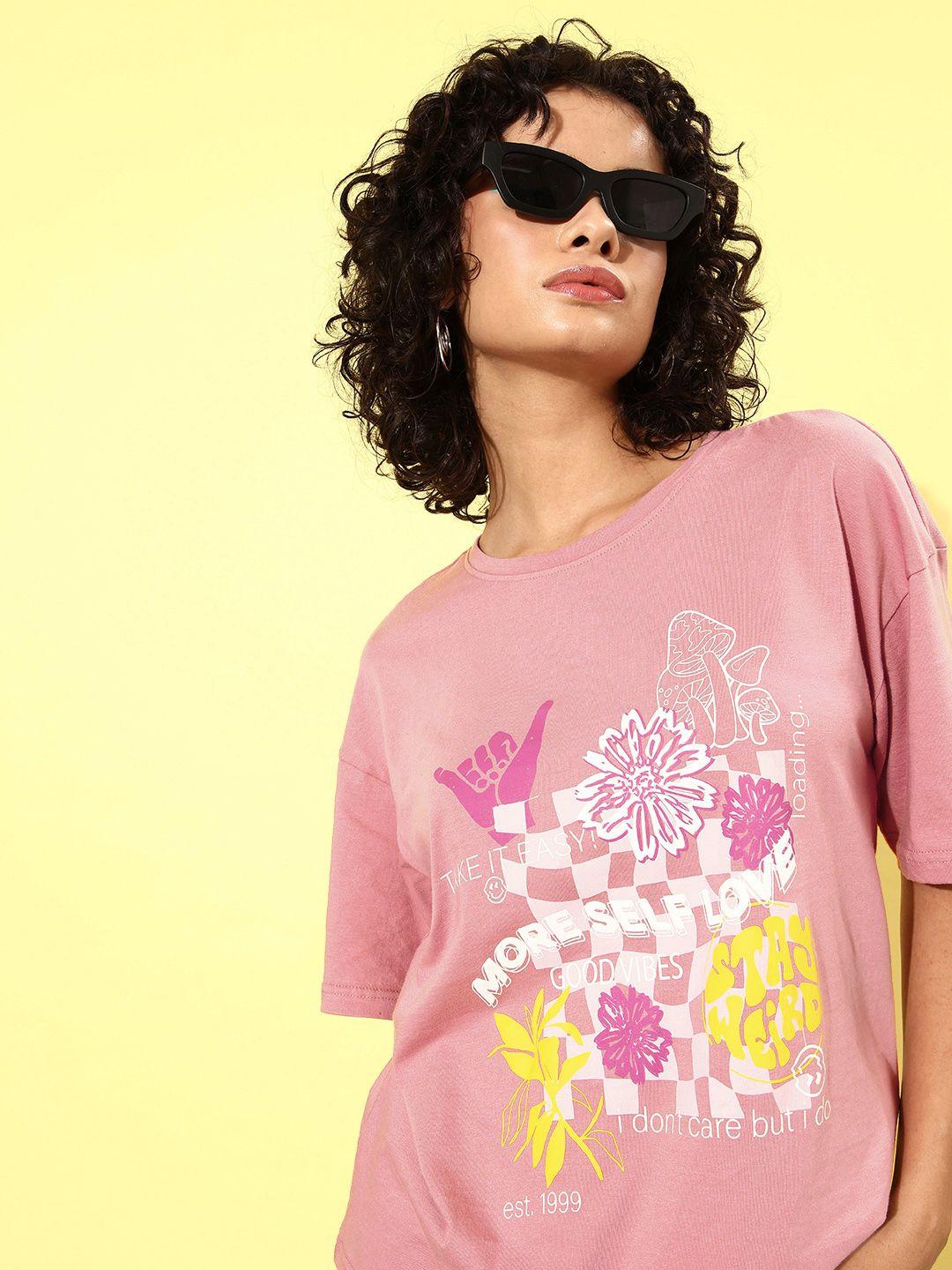 dressberry women printed drop-shoulder pure cotton t-shirt