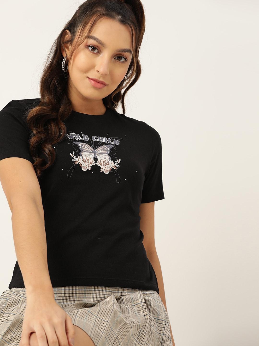 dressberry women printed slim fit cotton t-shirt
