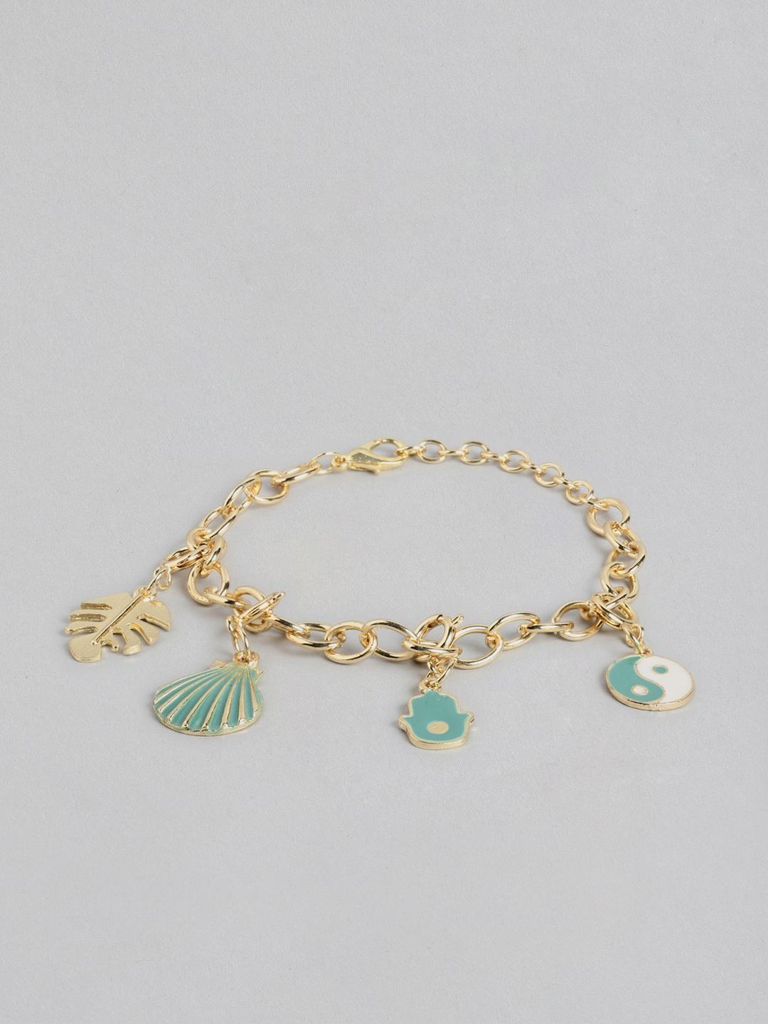 dressberry women rose gold-toned & green enamelled charm bracelet