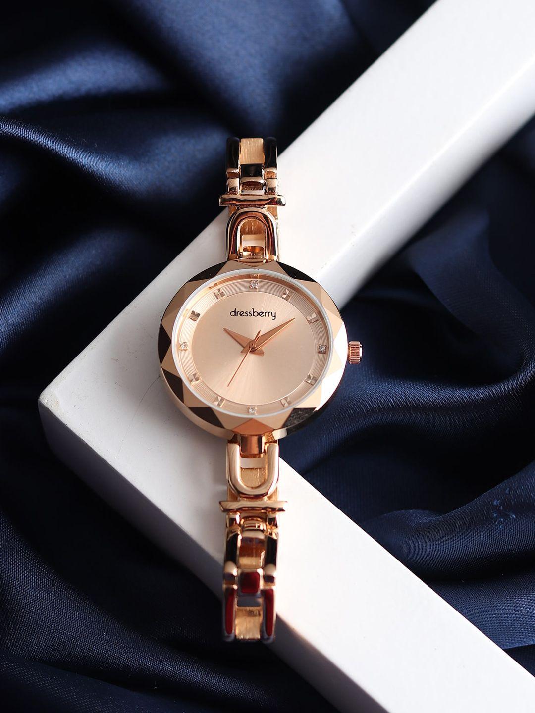 dressberry women rose gold-toned dial & bracelet style straps analogue watch hobdb-110