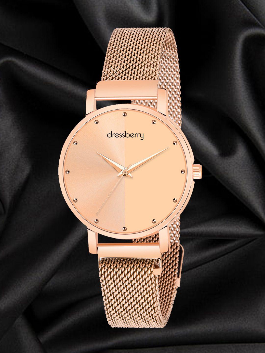 dressberry women rose gold-toned water resistance analogue watch hobdb-172-rg