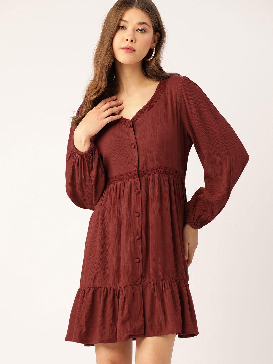 dressberry women rust red textured knit a-line dress