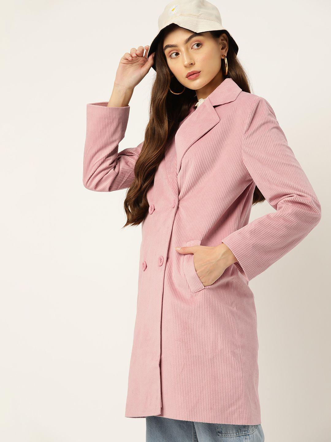 dressberry women solid corduroy double-breasted overcoat
