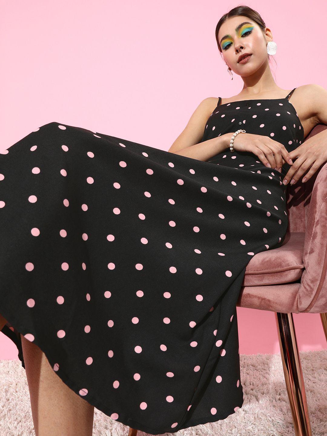 dressberry women stylish black polka-dotted sun dress