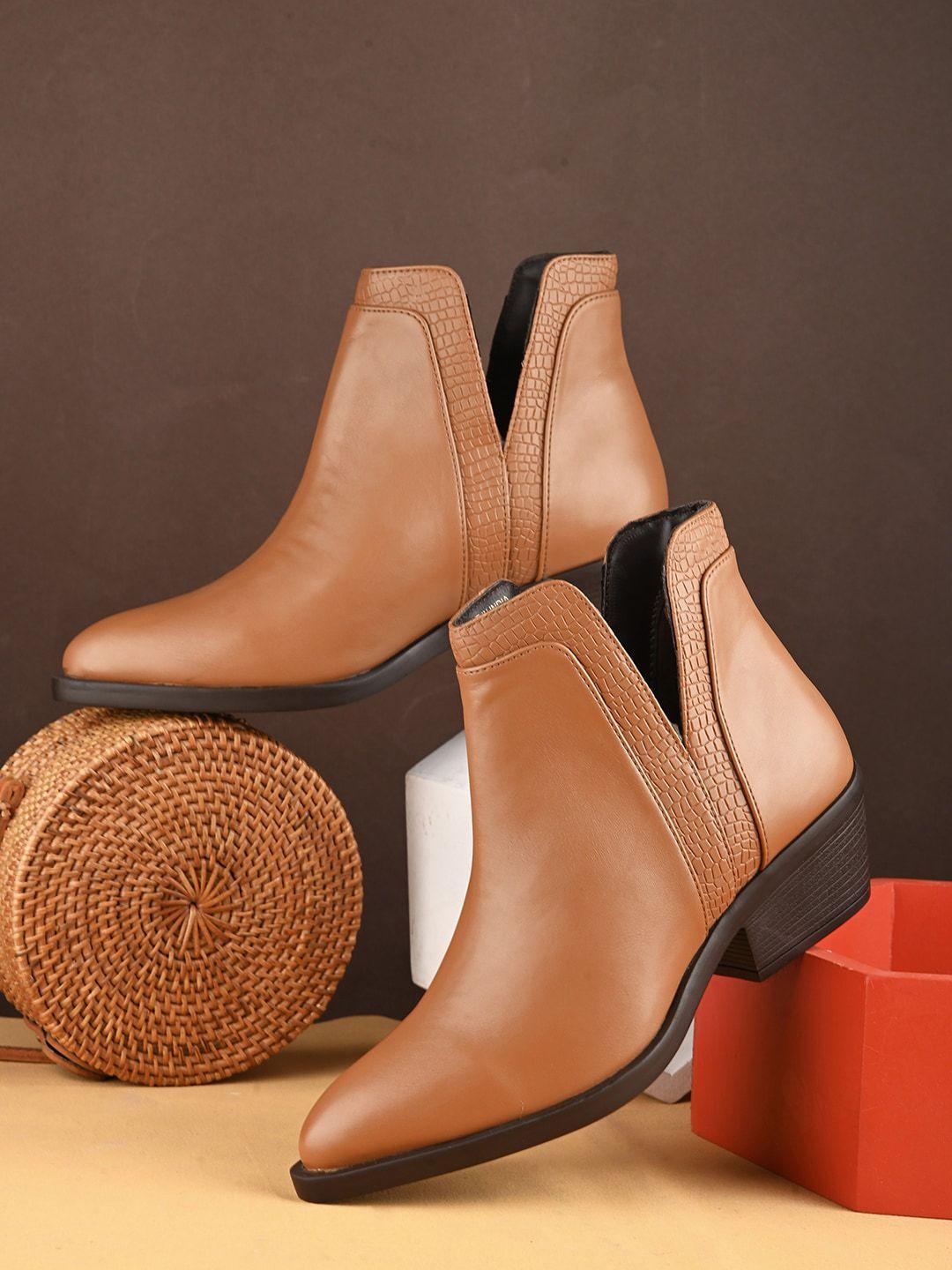 dressberry women tan brown heeled mid-top regular boots
