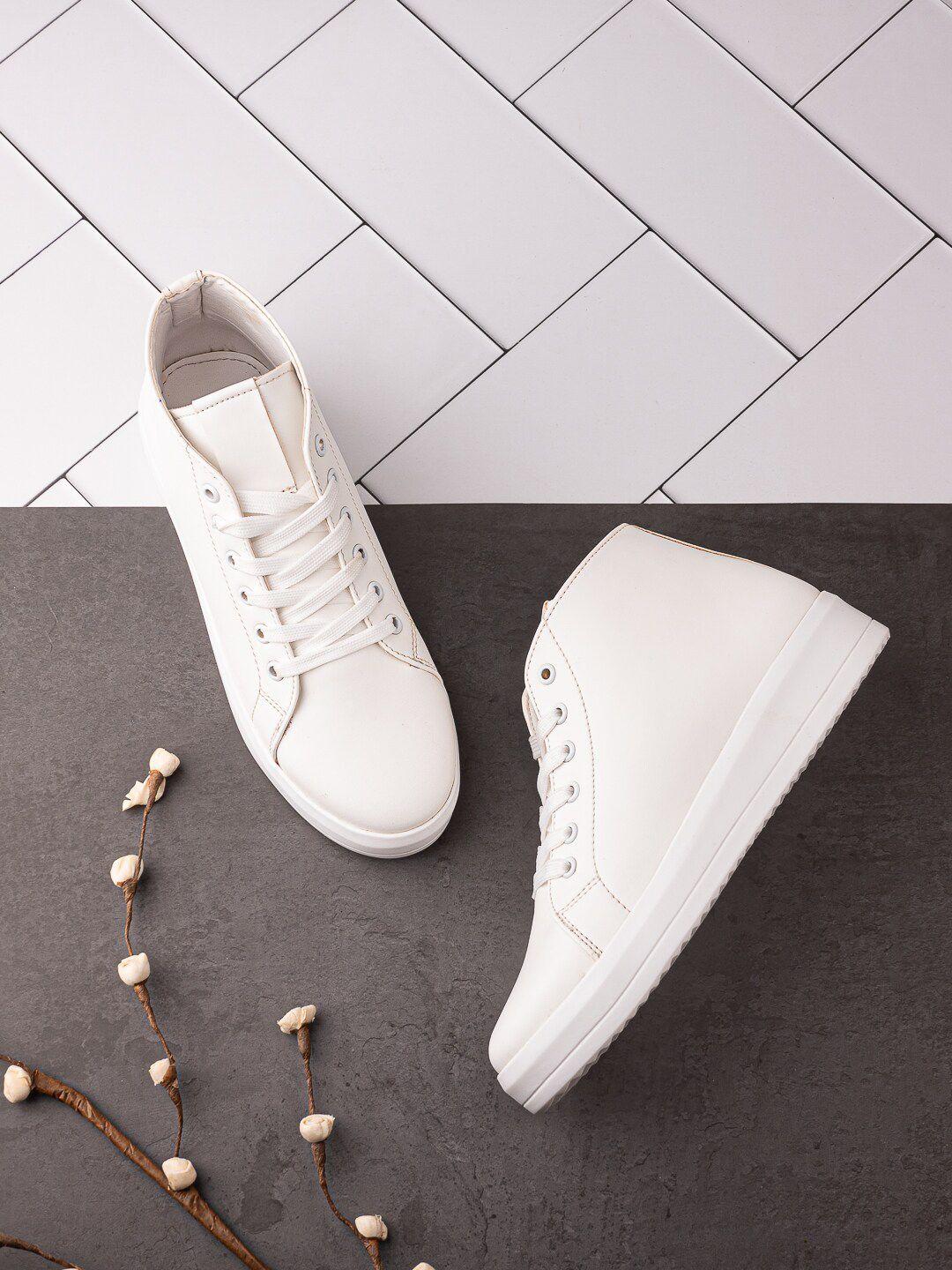 dressberry women white canvas mid-top sneakers