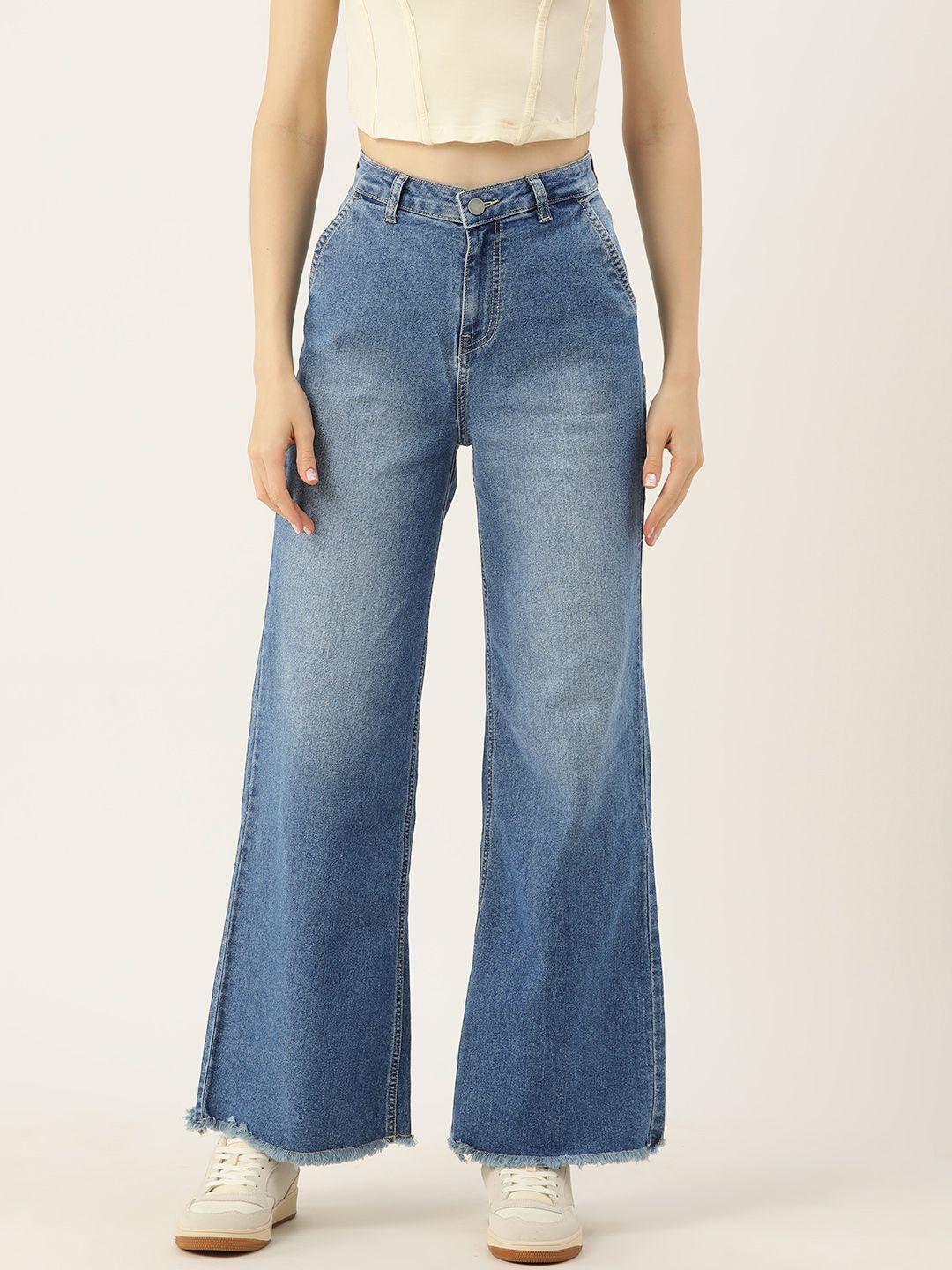 dressberry women wide leg light fade stretchable jeans