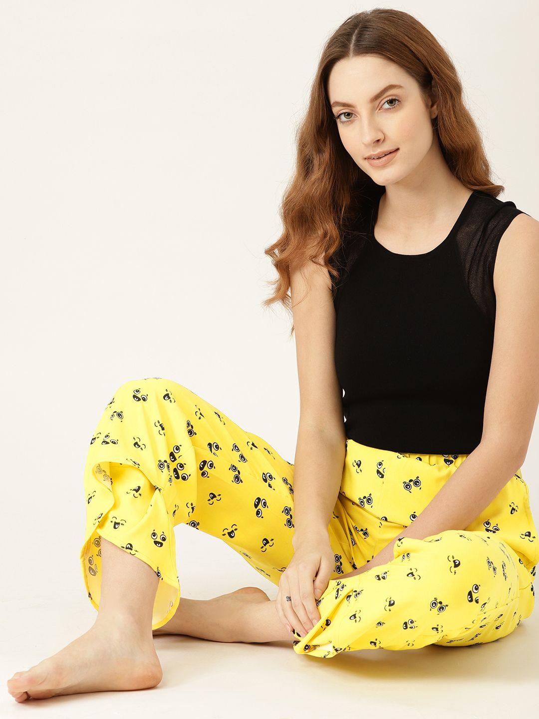 dressberry women yellow and black conversational print lounge pants