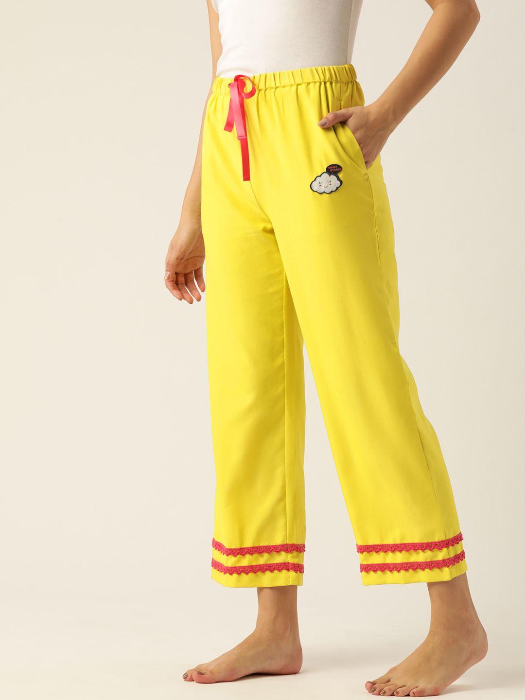 dressberry women yellow solid cropped lounge pants